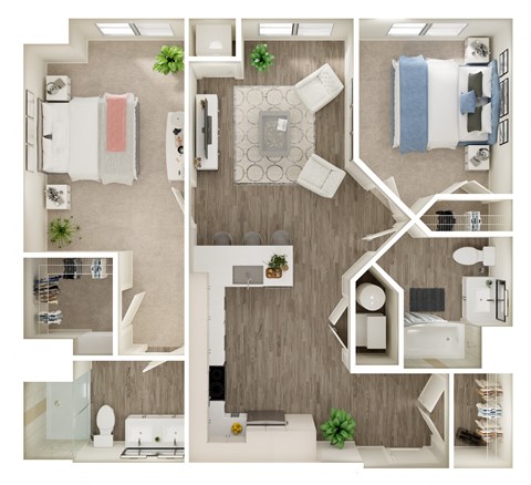 Floor plan for 2 beds, 2 baths, 1026 sqft
